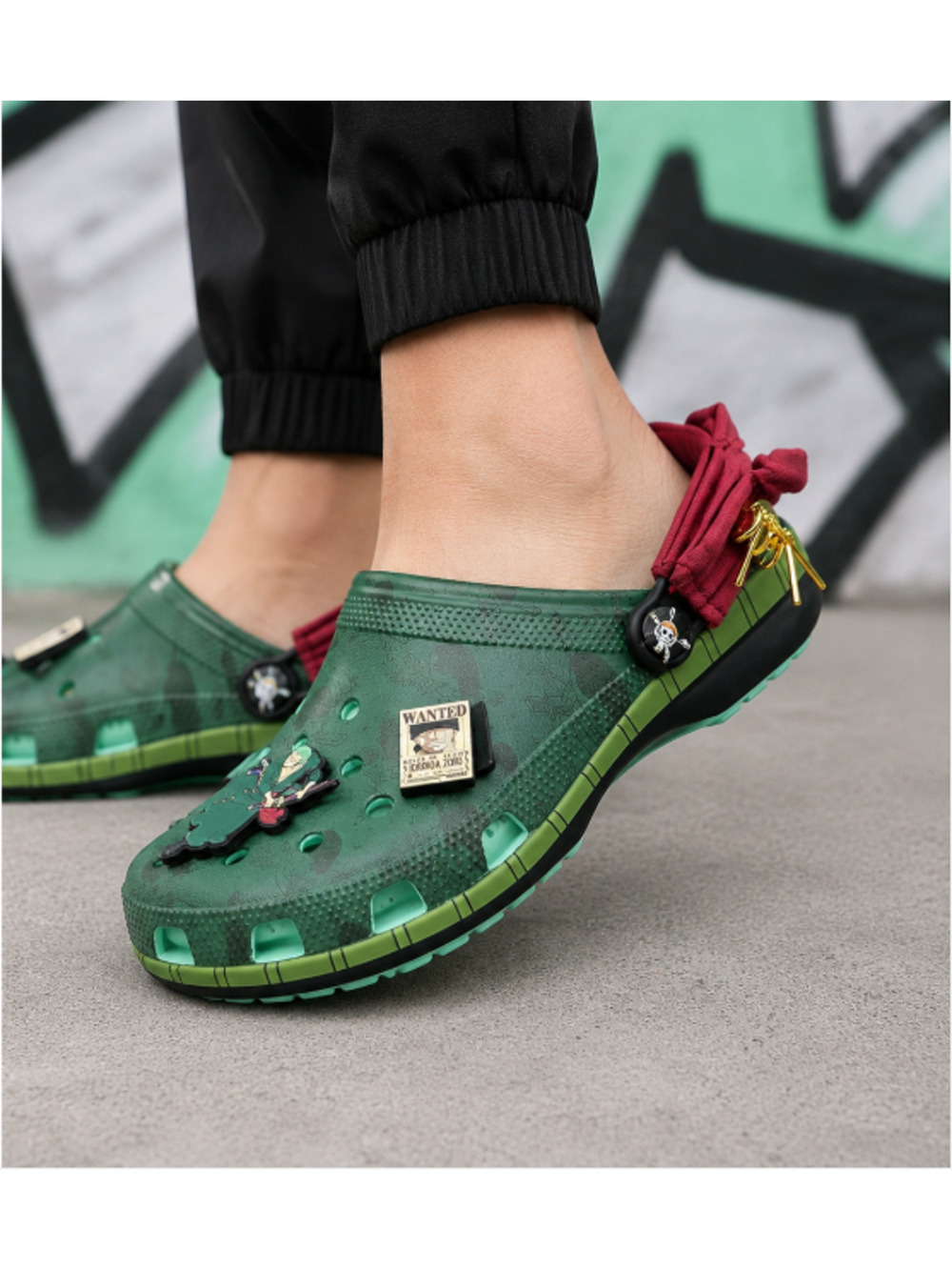 NWT Crocs One Piece Roronoa Zoro Classic Clogs Sz US Men 8 Green Anime Jibbitz